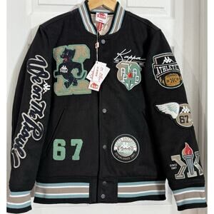 NEW Kappa Men Authentic Carlton Black Brown Chant Letterman Varsity Coat Small S
